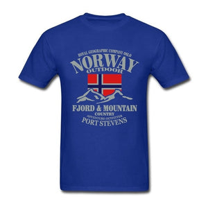 Summer Norway Flag Fjord Mountain T Shirt Crazy Men's Shirt Cotton Crewneck Plus Size Short Sleeve  Funny T-shirts