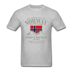 Summer Norway Flag Fjord Mountain T Shirt Crazy Men's Shirt Cotton Crewneck Plus Size Short Sleeve  Funny T-shirts