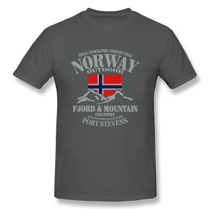 Summer Norway Flag Fjord Mountain T Shirt Crazy Men's Shirt Cotton Crewneck Plus Size Short Sleeve  Funny T-shirts