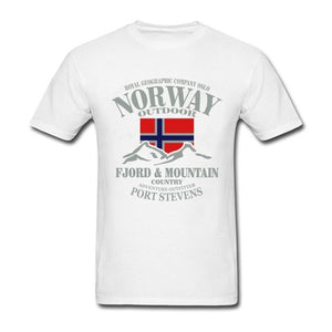 Summer Norway Flag Fjord Mountain T Shirt Crazy Men's Shirt Cotton Crewneck Plus Size Short Sleeve  Funny T-shirts